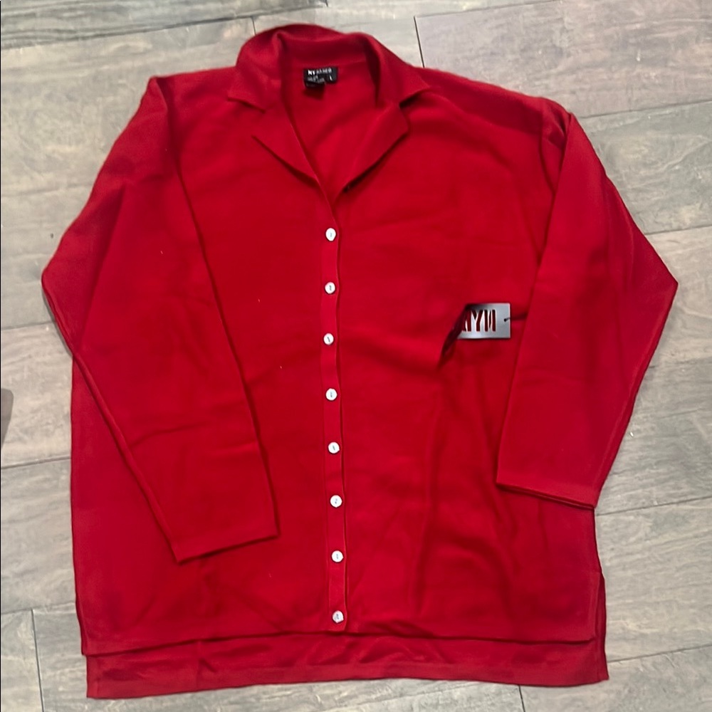 100% Wool Red Button-Up Sweater NWT